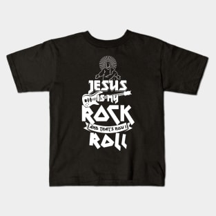 Christianity Guitar Player Jesus Is My Rock & Thats How i Roll Christian Kids T-Shirt